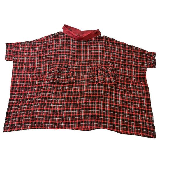 Kedem Sasson Top One Size Red Plaid Pockets Oversized Art to Wear - Picture 10 of 15